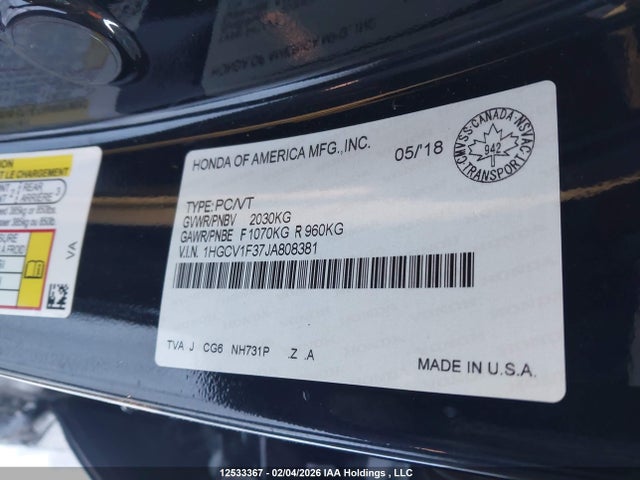 1HGCV1F37JA808381 Honda Accord Sport