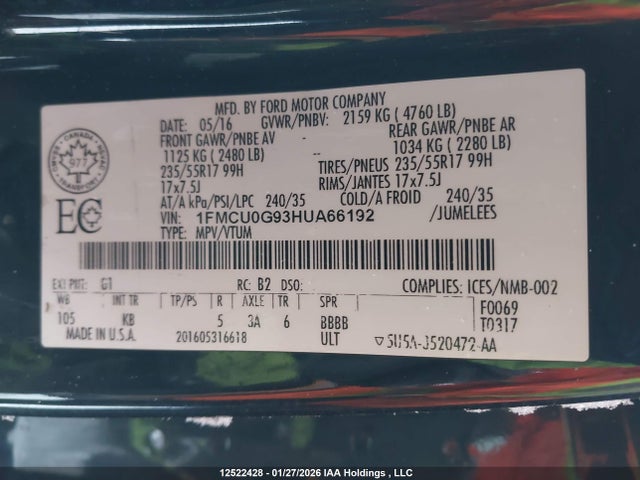 1FMCU0G93HUA66192 Ford ESCAPE SE