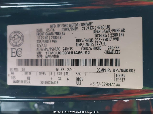 1FMCU0G93HUA66192 Ford ESCAPE SE