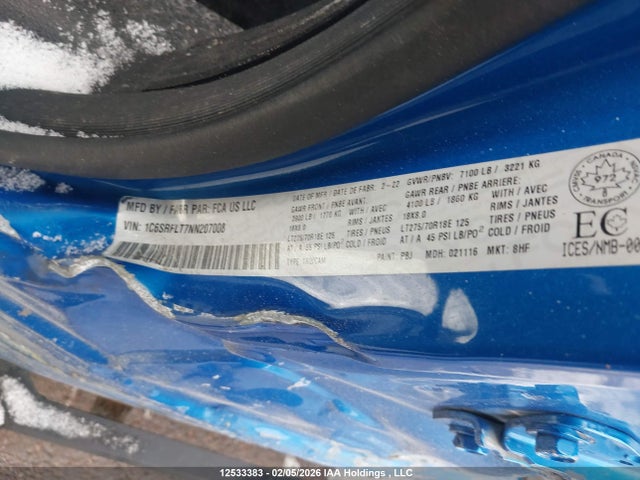 2022 Ram 1500 Rebel მანქანა იყიდება აუქციონზე, vin: 1C6SRFLT7NN207008, აუქციონის ნომერი: 12533383
