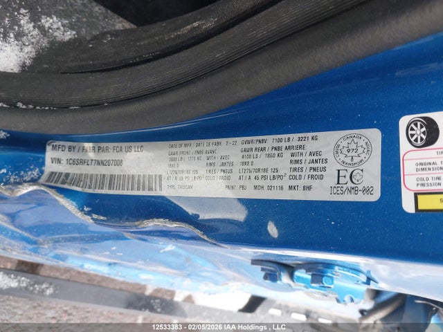 2022 Ram 1500 Rebel მანქანა იყიდება აუქციონზე, vin: 1C6SRFLT7NN207008, აუქციონის ნომერი: 12533383