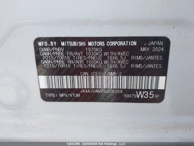 JA4AJVAW3RU606958 Mitsubishi Rvr Se/sel/noir/gt