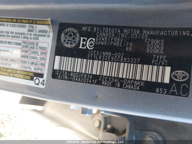 Aukcja sprzedaży 2005 Toyota Matrix Xr, vin: 2T1LR32E95C893327, numer aukcji: 12533410