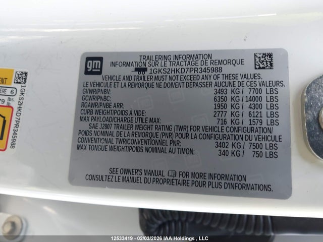 Aukcja sprzedaży 2023 Gmc Yukon Xl K1500 At4, vin: 1GKS2HKD7PR345988, numer aukcji: 12533419