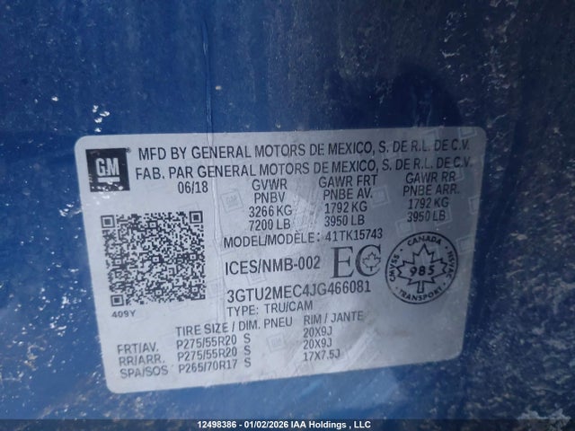 3GTU2MEC4JG466081 GMC Sierra 1500 Sle