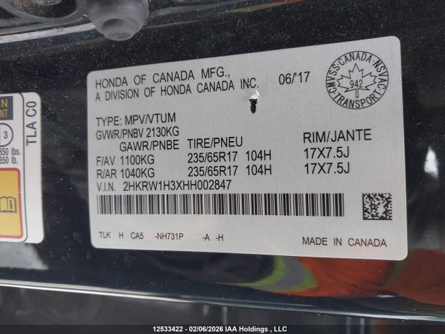 2HKRW1H3XHH002847 Honda CR-V LX