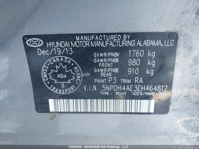 5NPDH4AE3EH464812 Hyundai ELANTRA GL