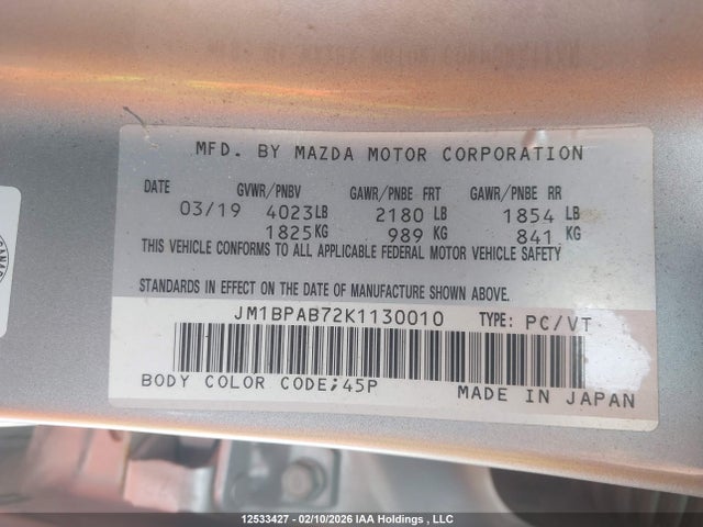 JM1BPAB72K1130010 Mazda MAZDA3