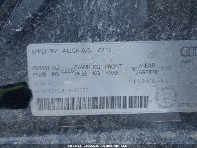 Продаж на аукціоні авто 2013 Audi A4, vin: WAUFFCFL2DN039836, номер лоту: 12533433