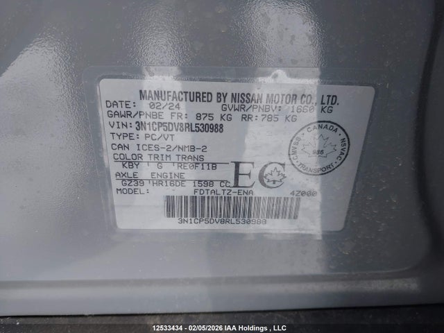3N1CP5DV8RL530988 Nissan KICKS SR