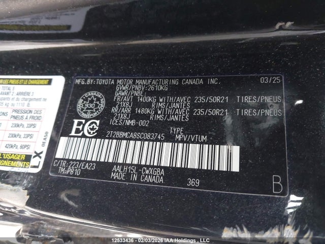 12533436 :رقم المزاد ، 2T2BBMCA8SC083745 vin ، 2025 Lexus Rx 350h مزاد بيع