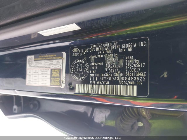 5XYPGDA39KG483625 KIA Sorento L/lx