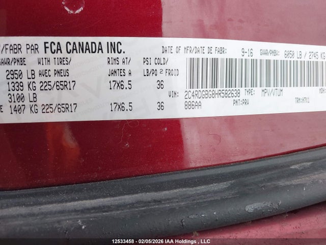 2C4RDGBG8HR582638 Dodge Grand Caravan Cvp/sxt