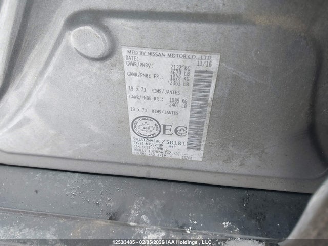 5N1AT2MV4HC750181 Nissan Rogue Sv/sl
