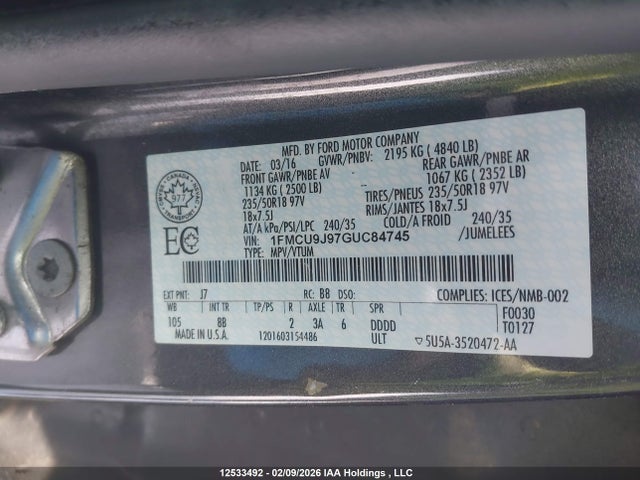 1FMCU9J97GUC84745 Ford Escape Titanium