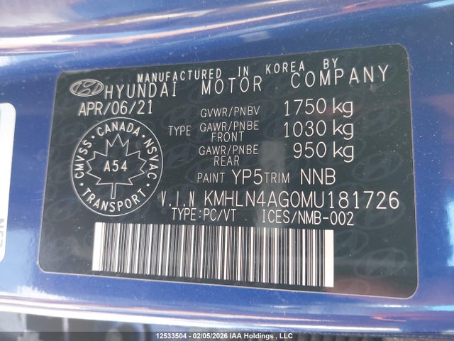 KMHLN4AG0MU181726 Hyundai ELANTRA SEL