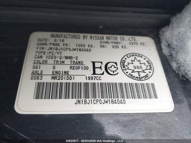 JN1BJ1CP0JW184040 Nissan Qashqai S 4dr2wd