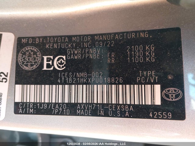 Продаж на аукціоні авто 2023 Toyota Camry Hybrid Se, vin: 4T1B21HKXPU018826, номер лоту: 12533538