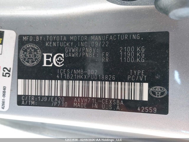 Продаж на аукціоні авто 2023 Toyota Camry Hybrid Se, vin: 4T1B21HKXPU018826, номер лоту: 12533538