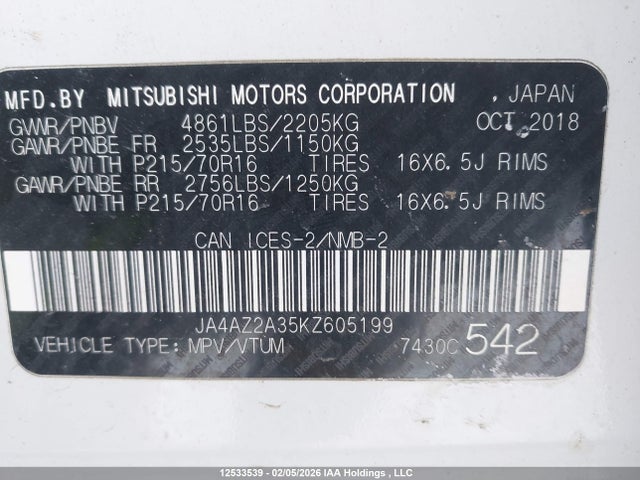 Mitsubishi Outlander Es 2019 JA4AZ2A35KZ605199 Image 18