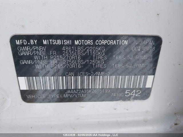 Mitsubishi Outlander Es 2019 JA4AZ2A35KZ605199 Image 9