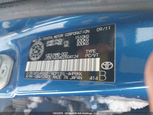 Aukcja sprzedaży 2012 Toyota Yaris Le, vin: JTDKTUD34CD504124, numer aukcji: 12533578