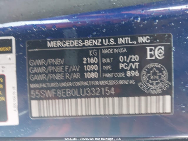 Aukcja sprzedaży 2020 Mercedes-benz C 300 4matic, vin: 55SWF8EB0LU332154, numer aukcji: 12533583