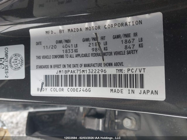 Aukcja sprzedaży 2021 Mazda Mazda3, vin: JM1BPAK75M1322296, numer aukcji: 12533584