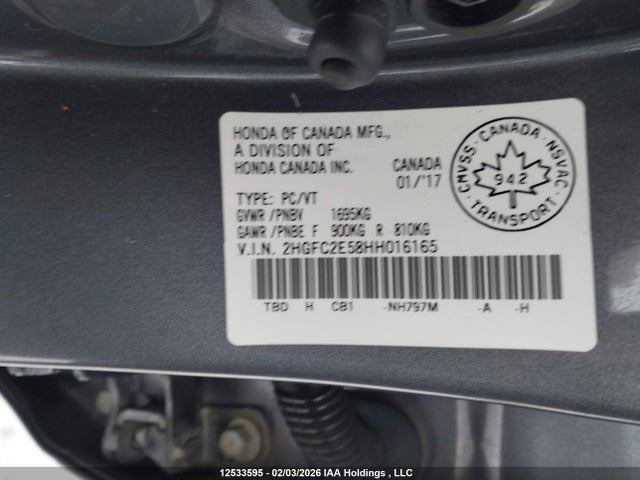 Honda Civic Lx 2017 2HGFC2E58HH016165 Image 9