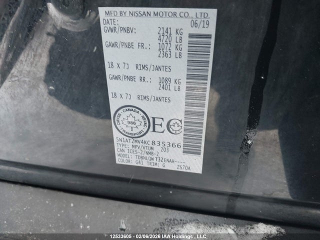 Продажа на аукционе авто 2019 Nissan Rogue S/sl/sv, vin: 5N1AT2MV4KC835366, номер лота: 12533605