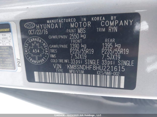 KM8SNDHF8HU221615 Hyundai Santa Fe Xl Ultimate