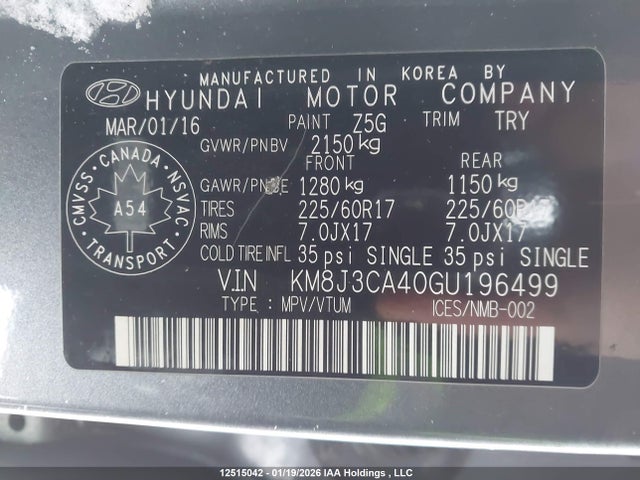 KM8J3CA40GU196499 Hyundai Tucson Premium