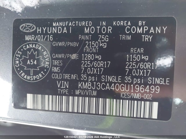 KM8J3CA40GU196499 Hyundai Tucson Premium