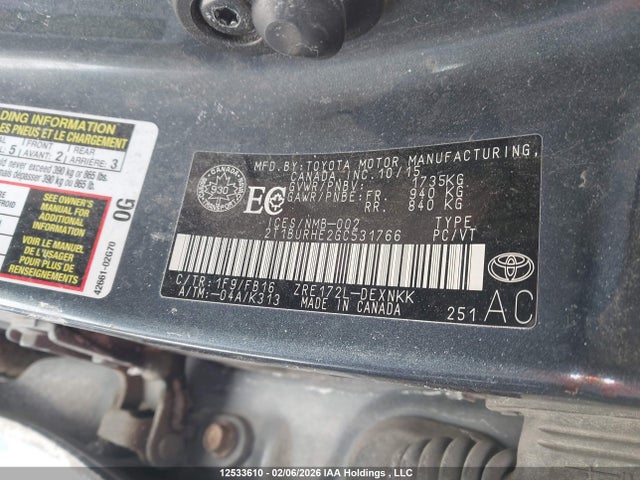 2T1BURHE2GC531766 Toyota Corolla L/le/le Pls/prm/s/s Pls