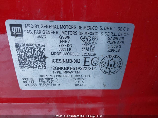 3GNKBKRS1PS227212 Chevrolet BLAZER RS
