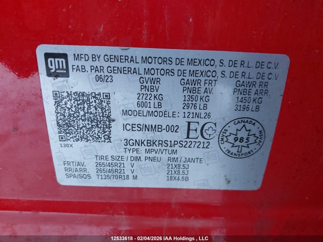 3GNKBKRS1PS227212 Chevrolet BLAZER RS