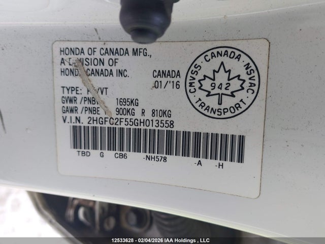 Продаж на аукціоні авто 2016 Honda Civic Lx, vin: 2HGFC2F55GH013558, номер лоту: 12533628