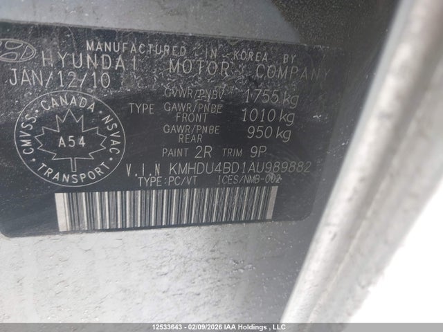 Auction sale of the 2010 Hyundai Elantra Gl, vin: KMHDU4BD1AU989882, lot number: 12533643