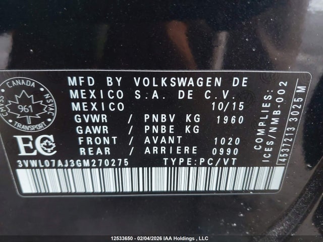 3VWL07AJ3GM270275 Volkswagen Jetta Sel/sel Premium