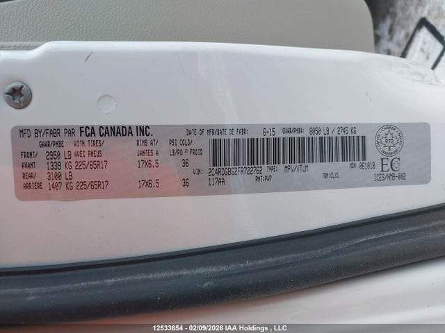 Aukcja sprzedaży 2015 Dodge Grand Caravan Se, vin: 2C4RDGBG2FR722762, numer aukcji: 12533654