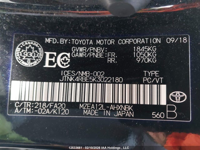 JTNK4RBE5K3022180 Toyota Corolla