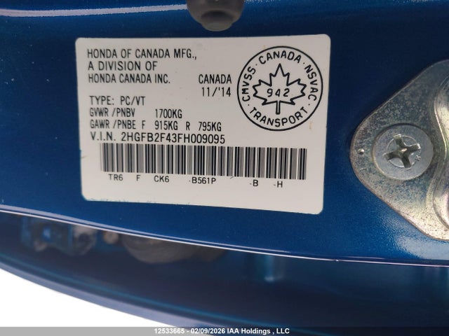 Honda CIVIC SEDAN 2015 2HGFB2F43FH009095 Image 9