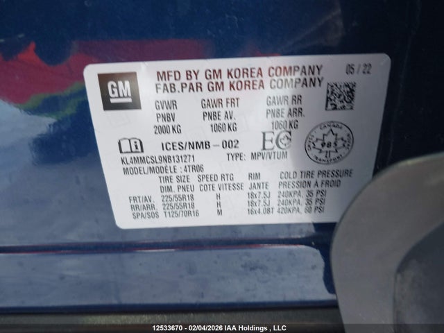 KL4MMCSL9NB131271 Buick Encore Gx Preferred
