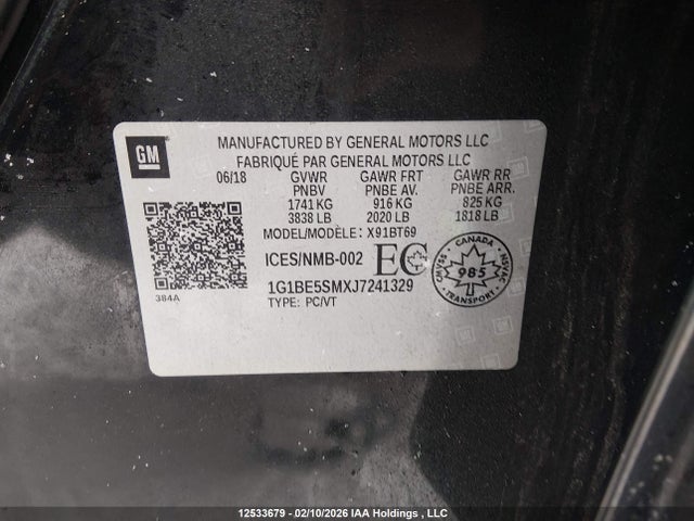 1G1BE5SMXJ7241329 Chevrolet Cruze Lt Auto