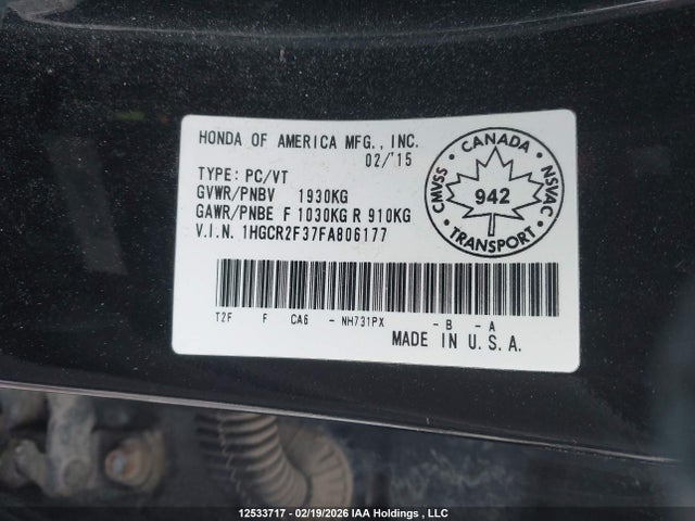1HGCR2F37FA806177 Honda ACCORD LX