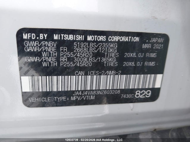 Продаж на аукціоні авто 2022 Mitsubishi Outlander Gt/gt Premium, vin: JA4J4VA83NZ603208, номер лоту: 12533739