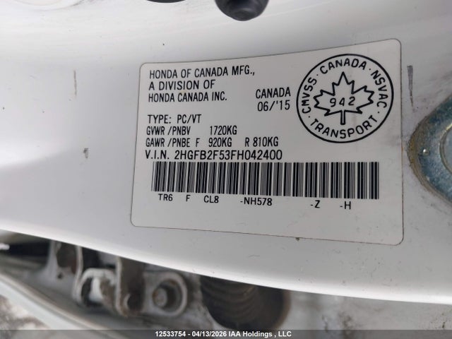 Aukcja sprzedaży 2015 Honda Civic Ex, vin: 2HGFB2F53FH042400, numer aukcji: 12533754