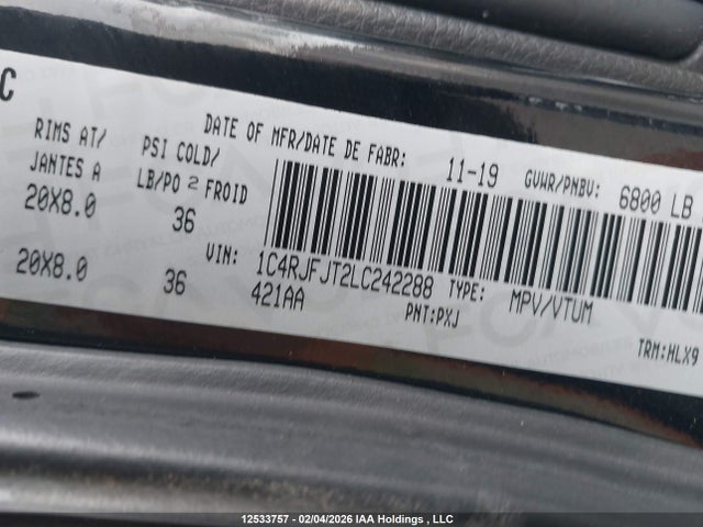 Jeep Grand Cherokee Summit 2020 1C4RJFJT2LC242288 Image 9