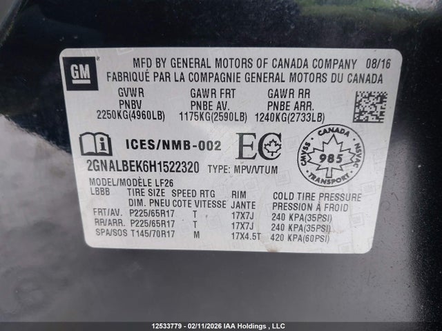2GNALBEK6H1522320 Chevrolet EQUINOX LS