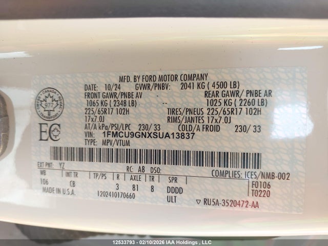 1FMCU9GNXSUA13837 Ford Escape Active